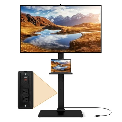 Floor TV Stand w/Power Outlet Height Adjustable Tall TV Stand w/Storage Shelf - Image 1 of 4