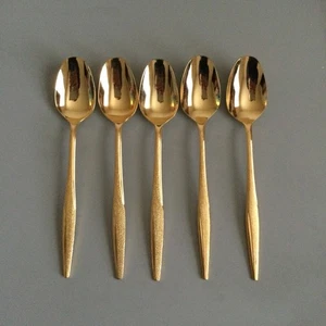 Florentine Lot 5 Spoons Gold Electro Plate Flatware Utensils Minimal Used - Picture 1 of 5