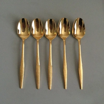 Florentine Lot 5 Spoons Gold Electro Plate Flatware Utensils Minimal Used - Image 1 of 4