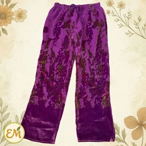 Vintage Velvet Burnout Pants Silk Fairy Grunge Whimsigoth Y2K 90s Wide Leg L - Picture 1 of 13