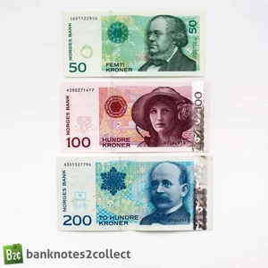NORWAY: Set of 3 Norwegian Krone Banknotes. - Imagen 1 de 3