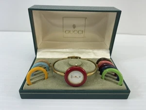 Gucci Vintage Change Bezel 1100-L 9 Colors White Dial Women Watch - Picture 1 of 12