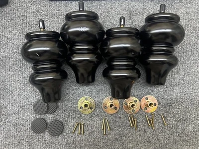 Wood Furniture Legs Sofa Legs Pack of 4,Round Couch Legs Brown Mid 5 inch - Image 1 of 4