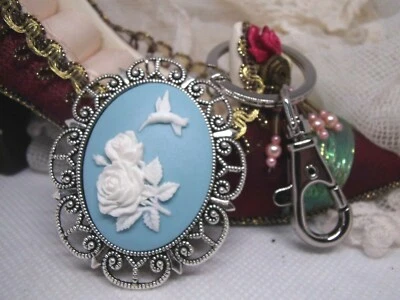 СИНИЙ серебряный камео колибри искатель ремень зажим сумочки брелок кольца подвеска - Изображение 1 из 4