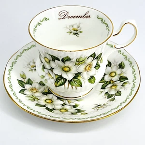 VINTAGE QUEEN'S ROSINA FEINKNOCHEN CHINA DECEMEBER CHIRISTMAS ROSE TEETASSE & UNTERTASSE - Bild 1 von 12