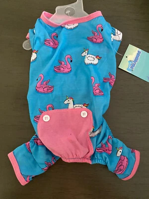 PET ROPA Azul - PIJAMA ROSA - UNICORNIOS Y FLAMENCOS Cachorro/Perro MEDIANO NUEVO CON ETIQUETAS Foto 1 de 2