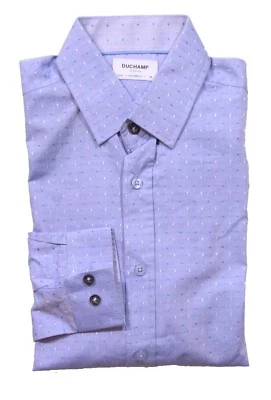 Camisa abotonada Duchamp London para hombre con patrón de puntos azules ajuste a medida Foto 1 de 2