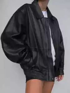 Damen Vintage 90er Oversized Bomber weiche echte Lammleder Lederjacke - Bild 1 von 6