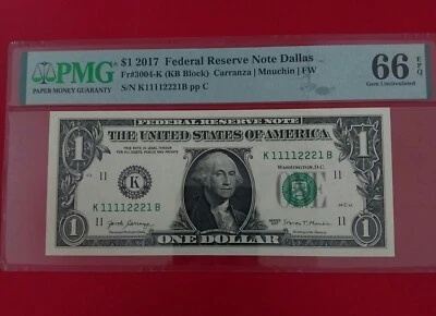 2017 $1 ONE DOLLAR  BINARY Federal Reserve note  PMG 66 - Image 1 of 4