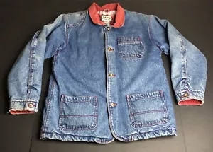 Vintage MTO INT. 90er Jahre karierte Flanellfutter Jeans Jeansjacke Mantel rote Nähte - Bild 1 von 9