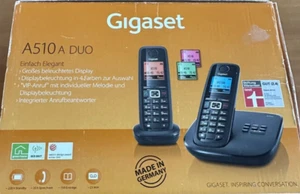 2x Telefon schnurlos mit Anrufbeantworter Gigaset A510 DUO schwarz - Bild 1 von 8