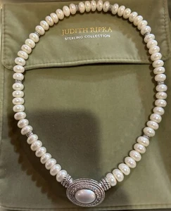 Judith Ripka BEAUTIFUL Pearl CZ Sterling Necklace 18” - Picture 1 of 7