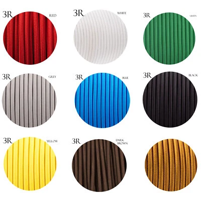 3 Core Round Vintage industrial Fabric Cable Flex Multi color Braided Lamp Cord - Image 1 of 4