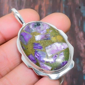 Copper Charoite Gemstone Handmade Gift Jewelry Pendant 3.35" l601 - Picture 1 of 4