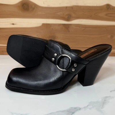 Zuecos Harley Davidson de cuero para mulas tacón bloque punta cuadrada negros talla 7,5 Foto 1 de 4