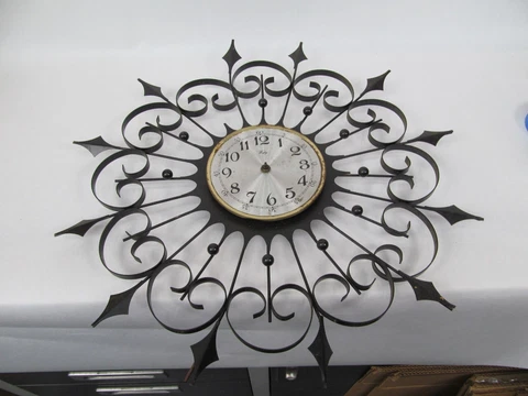 Welby Mid Century Modern Wall Clock starburst Wrought Iron Parts Damaged Cover