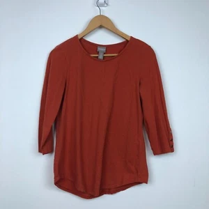 Chico's Women's Mitered Button-Sleeve Tee Shirt 100% Cotton Orange Size 0/Small - Picture 1 of 6