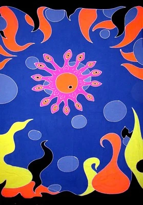 Telón de fondo psicodélico reactivo UV tapiz fluorescente resplandor colgante de pared arte psíquico Foto 1 de 4