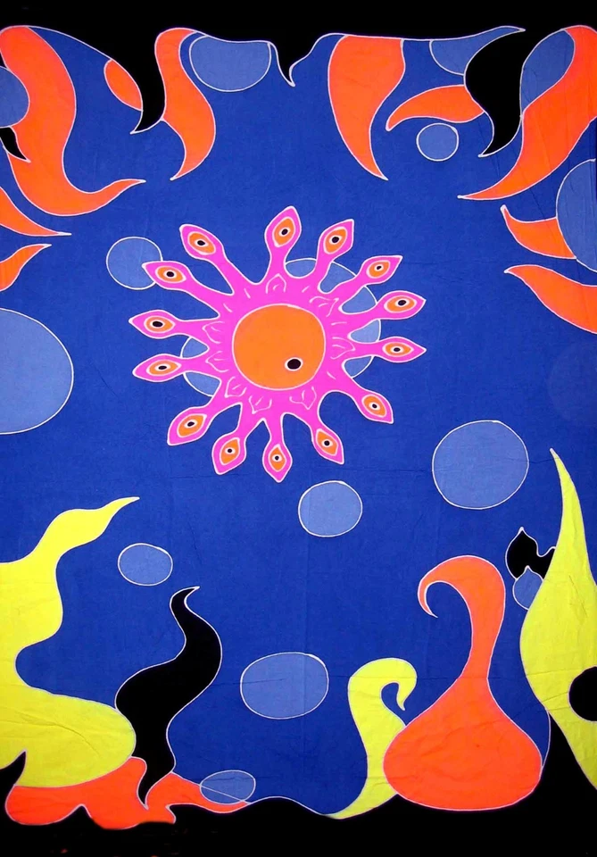 UV Reactive Psychedelic Backdrop Fluorescent Glow Tapestry Wall Hanging Psy Art - Image 1 of 4