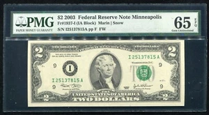 FR. 1937-I 2003 $2 FRN FEDERAL RESERVE NOTE MINNEAPOLIS, MN PMG GEM UNC-65EPQ - Picture 1 of 2