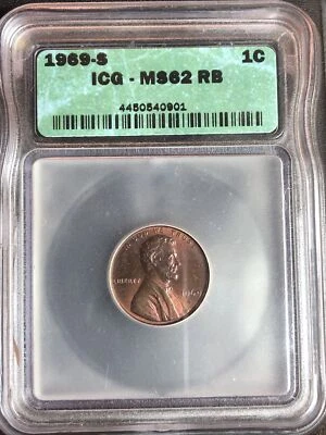 1969-S Lincoln Penny ICG - MS62 RB - Image 1 of 4