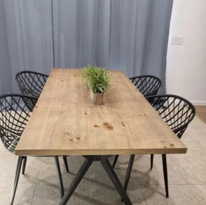 70" Dining Table with Solid Wood Top X-shaped Steel Base for 6-8 Person Luxury - Picture 1 of 19