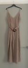 Primark Beige Stone Crinkle 3/4 Length Trousers Jumpsuit All In One Belt Size 12
