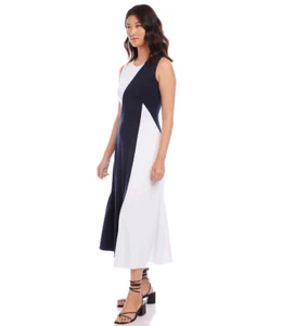 NEW KAREN KANE NAVY WHITE COLORBLOK FIT ANF FLARE MIDI DRESS SIZE 1X WOMEM - Picture 1 of 3