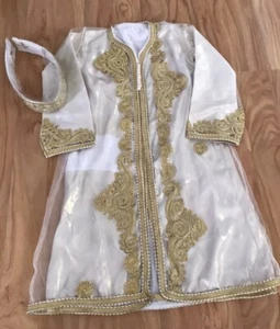 Moroccan Girls Beige Gold Embroidered 3 Piece Traditional Party Tekcheeta - Picture 1 of 8