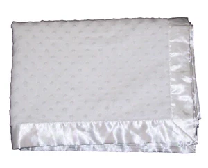Carters Solid White Minky Dot Baby Blanket Plain Satin Black Trim Security Lovey - Picture 1 of 3