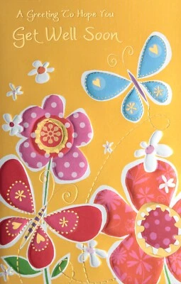 Embossed GET WELL SOON Card, Butterfly Flowers by Popular Greetings + Envelope - Image 1 of 4