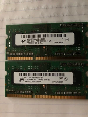Micron 4GB (2 x 2GB) DDR3-1333 Laptop Memory MT8JSF25664HZ-1G4D1 PC3-10600S - Image 1 of 2