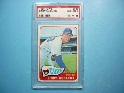 Tarjeta de béisbol 1965 Topps MLB #244 Lindy McDaniel PSA 8 casi nueva/como nueva nítida+ '65 GL Foto 1 de 4