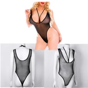 Womens One-piece Sleeveless Romper Jumpsuit Bodysuit Fishnet Stretch Leotard Top - Picture 1 of 13