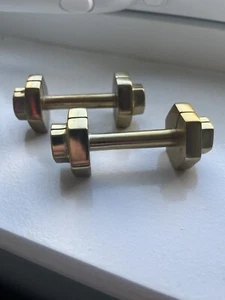 Brass Lifting Weights Picture Holders. Retro Rare & Collectable - Picture 1 of 5