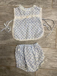 Vintage 2Pc  Sears  Baby Girl’s Pinafore Apron Floral Print Size 3~6 Month’s - Picture 1 of 6