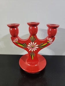 Candelabros de madera roja pintados a mano vintage de Suecia arte popular - Imagen 1 de 6