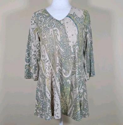 Túnica boho Jill mezcla seda mujer mediana oliva cachemira cuello en V mangas 3/4 Foto 1 de 4