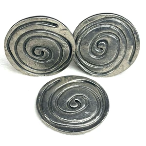 THREE! Vtg 1990s Patrick Meyer Pewter Art Brutalist Spiral Drink Coasters RARE! - Picture 1 of 6