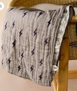 Forever French Baby Muslin Quilt Lightning Bolt Checkered 47”x47” Reversible Cot - Picture 1 of 3