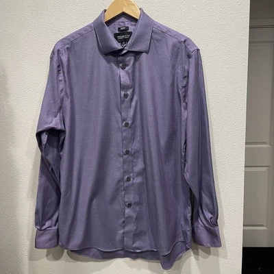 Camisa de Vestir Awearness Kenneth Cole Púrpura Calce Ajustado Sin Planchar Botón XL 17 34/35 Foto 1 de 4