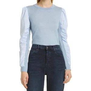 VERONICA BEARD NEW Adler Mixed Media Sweater Light Blue Merino Wool Women's XL - Picture 1 of 12
