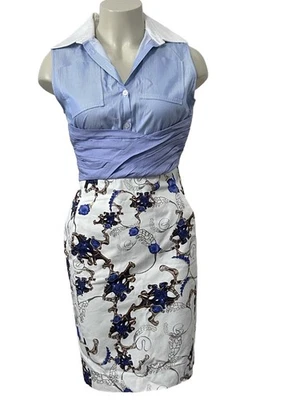 Altuzarra Blue White Striped Abstract Print Midi Dress NWT Size 4 - Image 1 of 4