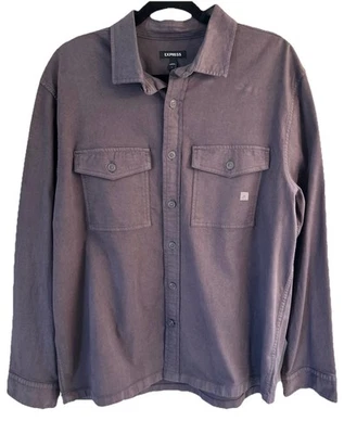 Express Men’s Double Button Pocket Flannel Cargo Shirt Dark Grey Wash LG NEW - Image 1 of 2