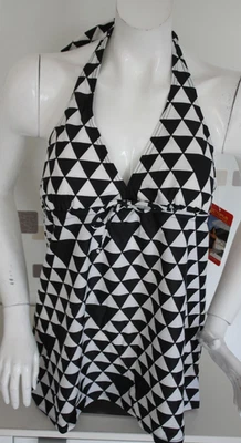 Tankini Oberteil schwarz weiß Dreiecke Gr 42 Neu "Octopus" Neckholder Polster - Bild 1 von 2