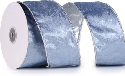 Dusty Blue Velvet Ribbon Wired 2.5" x 10 Yards Christmas 2.5,  - Image 1 of 4
