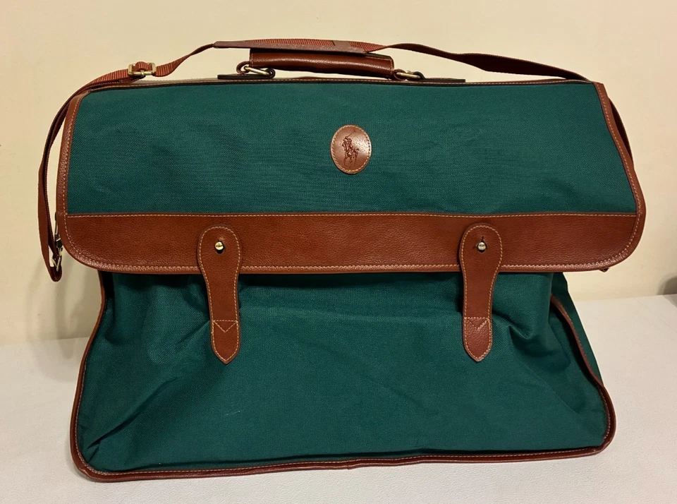 Polo Ralph Lauren Travel Bag Duffel Carry-On Suitcase Green Luggage Vintage NEW - Image 1 of 4