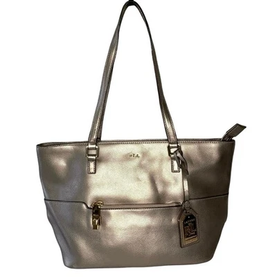Bolsa de ombro Ralph Lauren Whitby couro metálico dourado | Clássica - Imagem 1 de 4