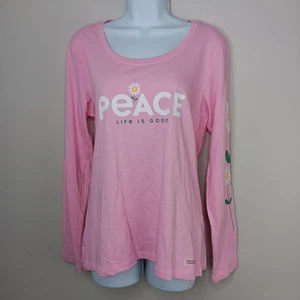 Life is Good T-Shirt Damen Medium Rosa Peace Daisy Langarm Crusher Neu mit Etikett - Bild 1 von 8