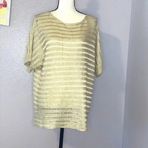 Multiples beige gold party holiday blouse sheer knot short sleeve - Picture 1 of 7